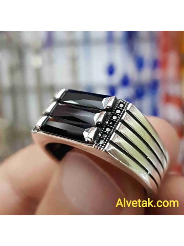 siyah zirkon taşlı 925 ayar gümüş erkek yüzük : 01090
